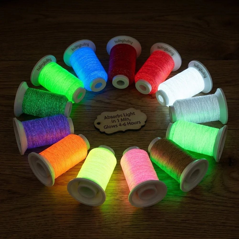 Glow-in-the-dark embroidery thread glowing in the dark